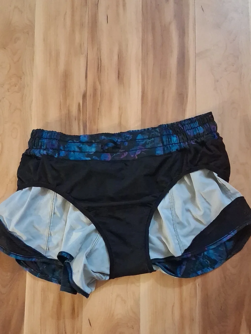 lululemon athletica Women's Black Shorts with Blue and Purple Floral Print